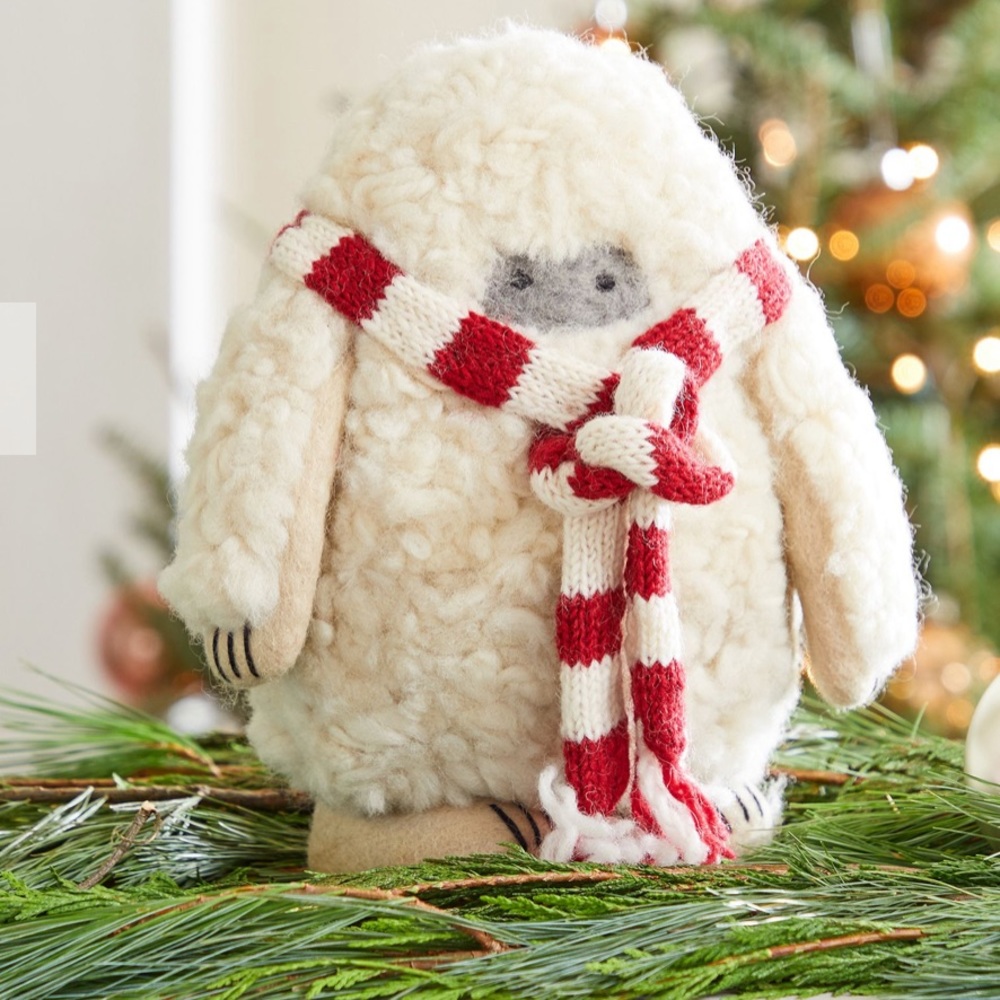 West Elm Large Yeti Doll Pillow With Knitted Candy Cane Scarf Sold Out New 🎁
